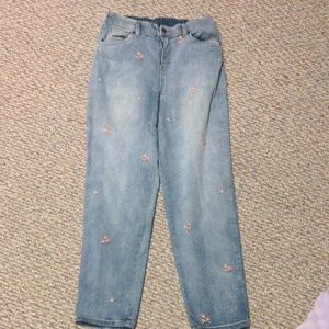 Cat & Jack Light Blue Straight Leg Jeans with Floral Embroidery